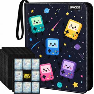 UVCDE 900-Card 9-Pocket Card Binder with 50 Removable Pages – 3-Ring Zipper Album for TCG, Sports & Game Cards, Water-Resistant PU Cover, Fits Standard 2.5" x 3.5" Cards